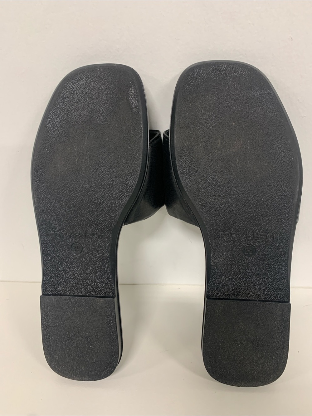 Tory Burch Black Slides with Gold Logo - Picture 5 of 6